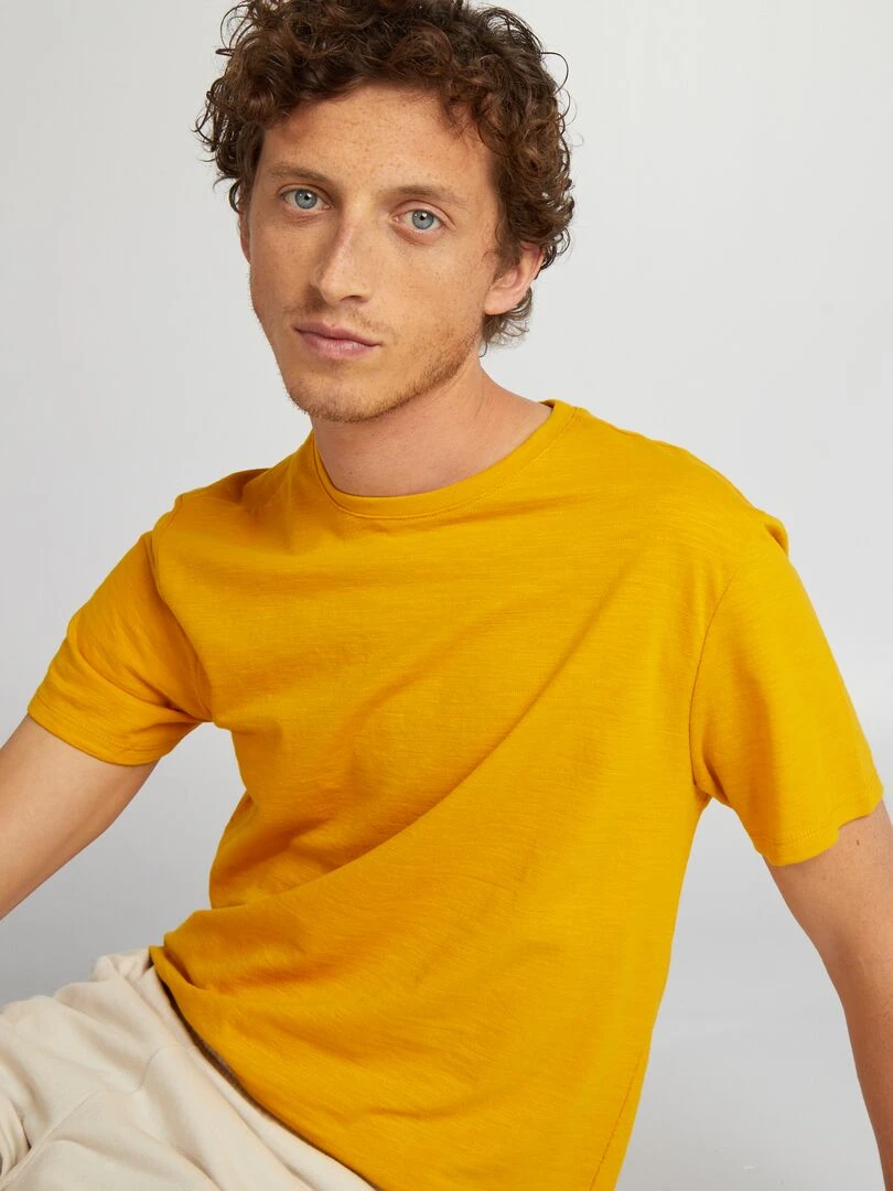 T shirt en jacquard à col rond Jaune