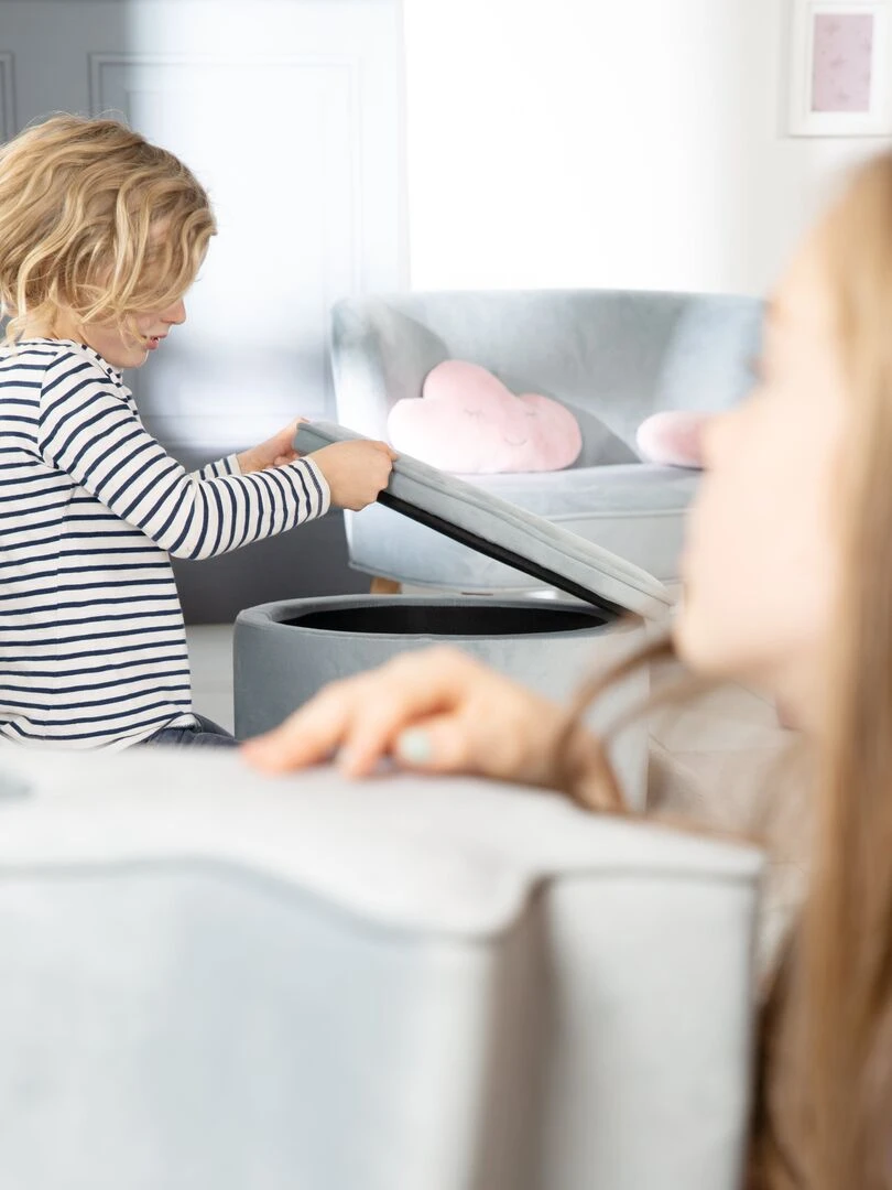 ROBA Tabouret Ovale en Velours pour Chambre Enfant "Lil Sofa" Avec Coffre de Rangement Bleu Clair Bleu clair