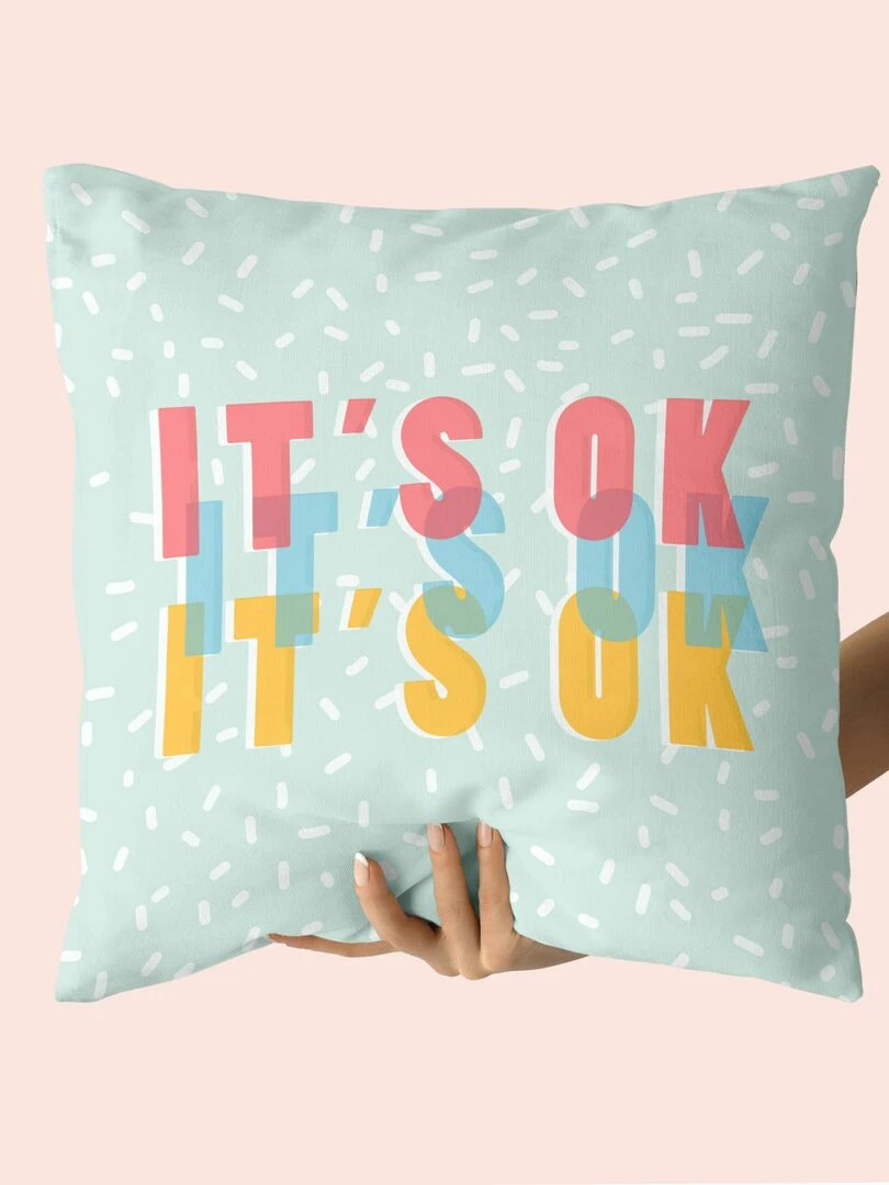 Housse de coussin décoratif Okay "Happyfriday" Blanc