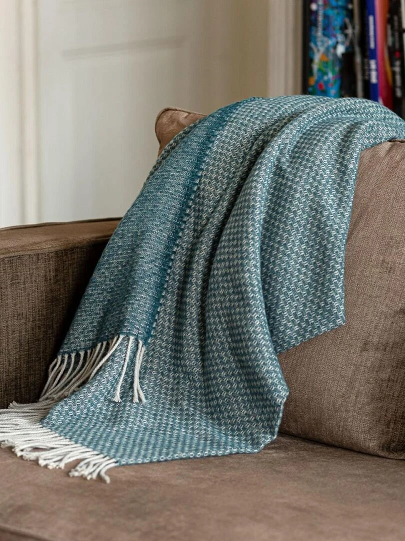 Plaid en mélange de matière Bleu