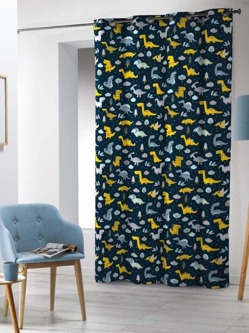 Rideau à œillets 140x240 Dinoblue microfibre Bleu