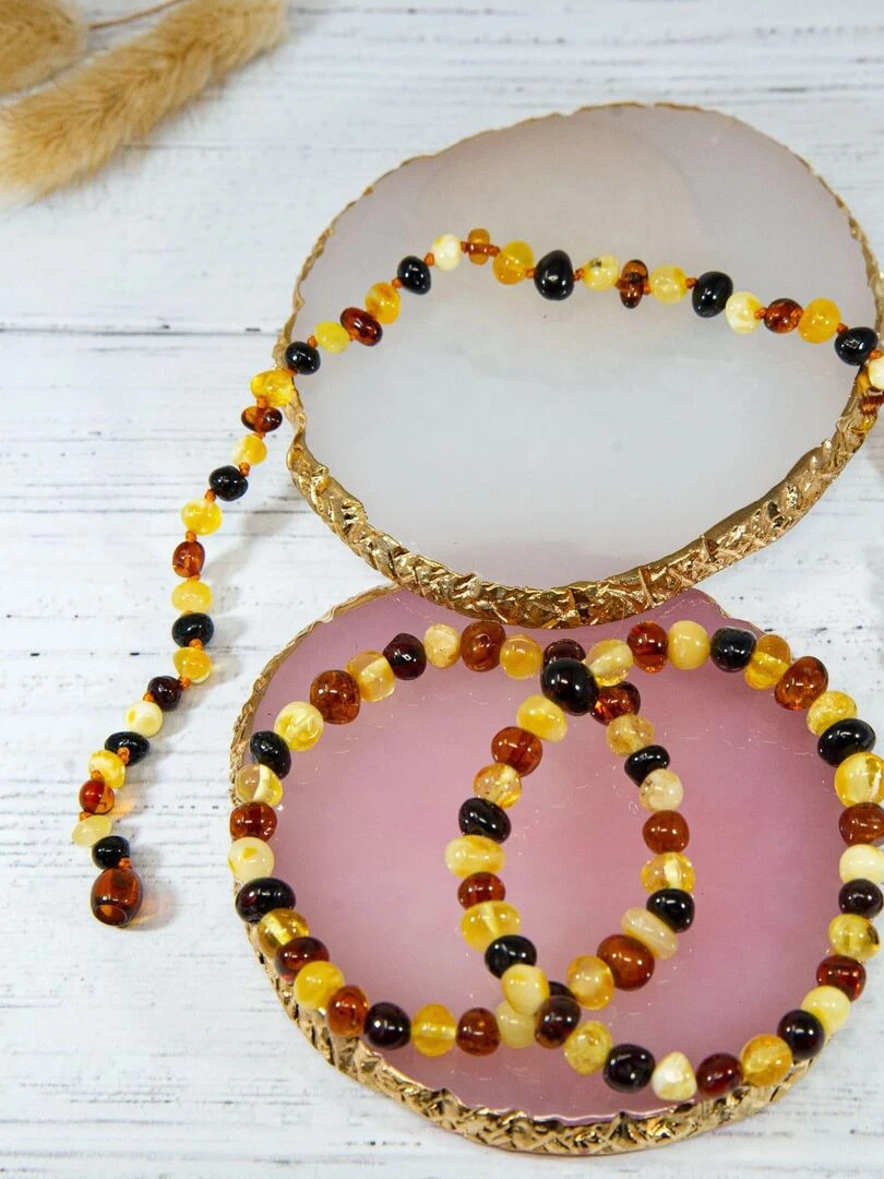 Box bracelet adulte 19cm et collier 32cm en Ambre     Marron