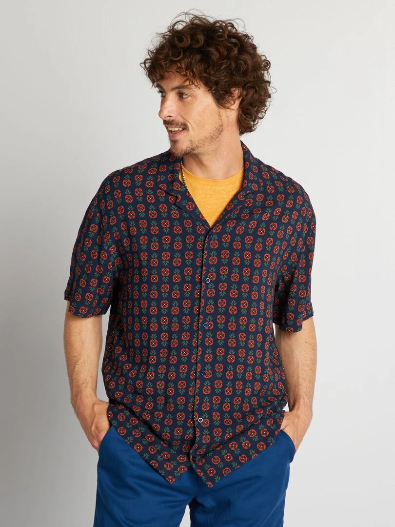 Chemise imprimée à manches courtes   Bleu marine