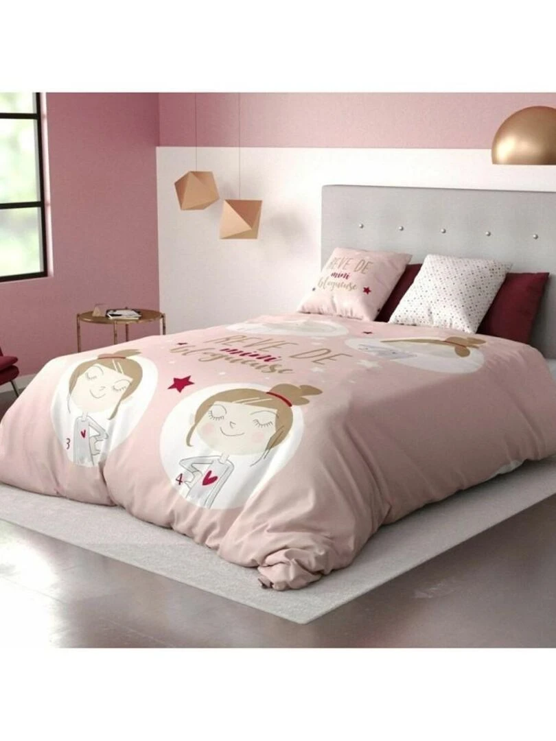 Housse de couette 140x200 Blogueuse + taie 100% coton   Rose
