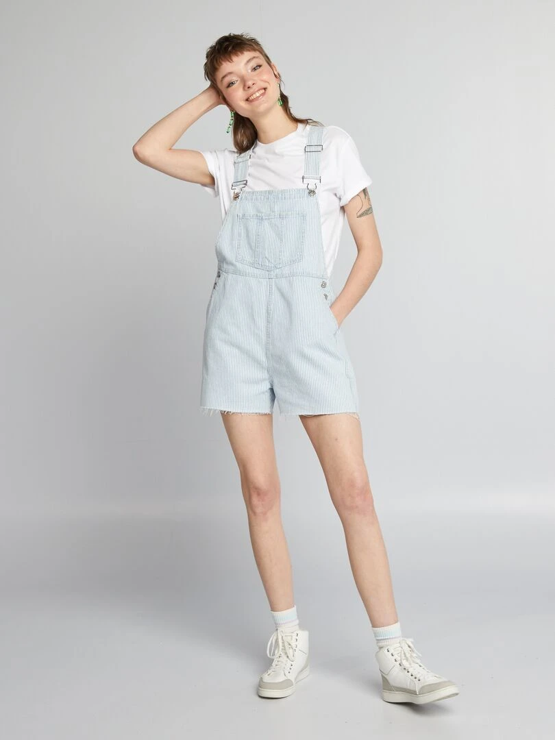Salopette short en jean à rayures Bleu