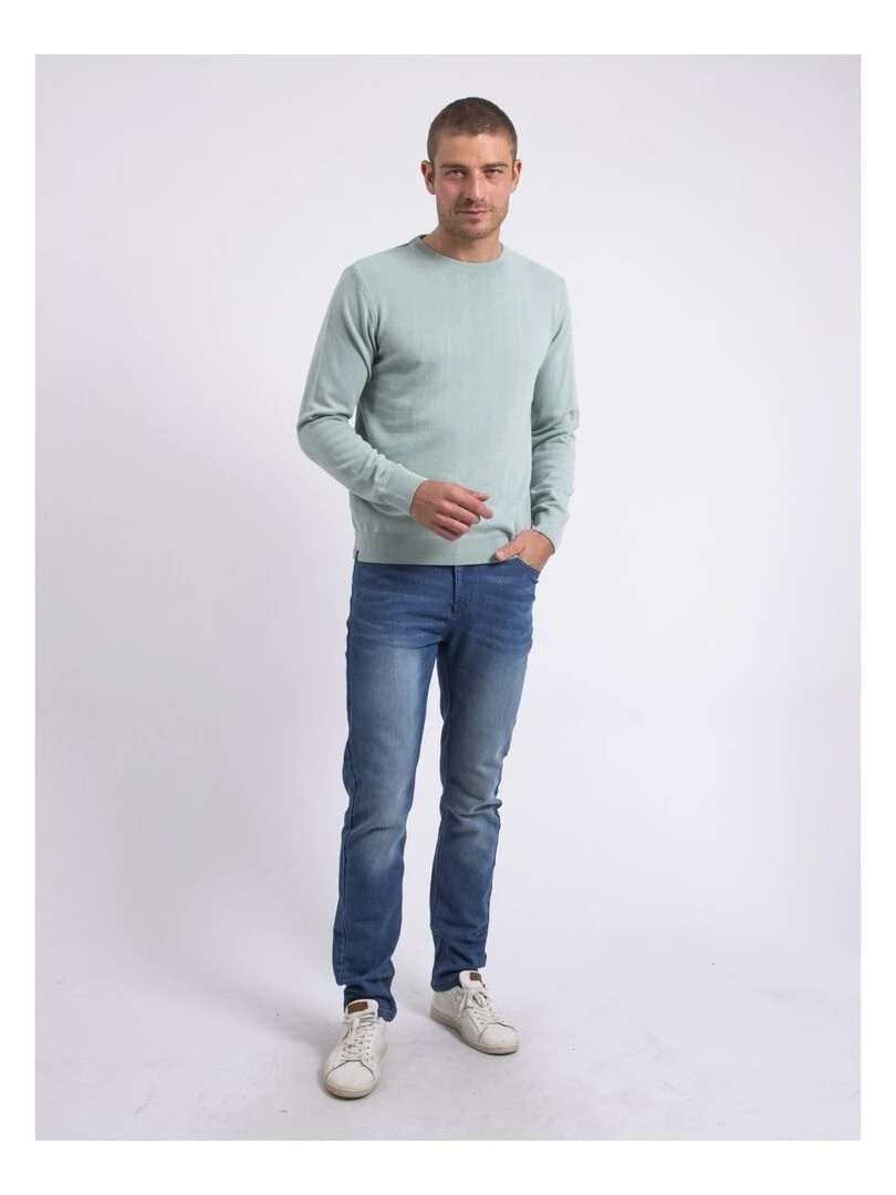 Pull col rond pur coton LADARKO   Vert pistache