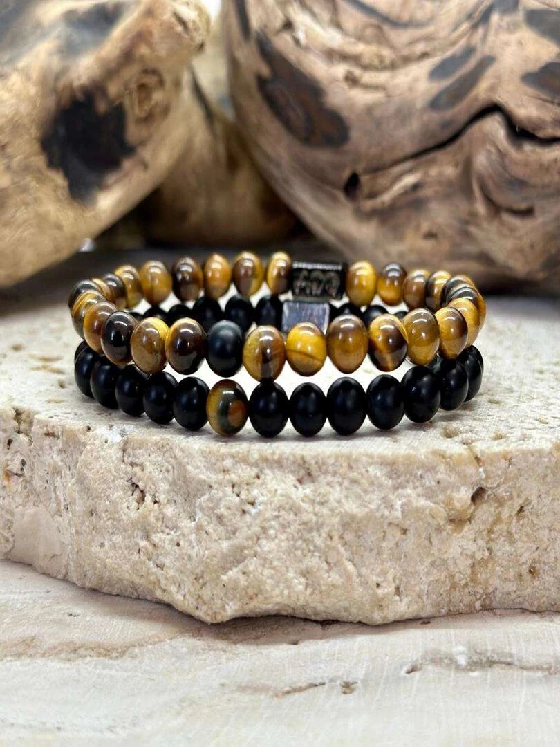 Bracelet distance en oeil de tigre 6mm Marron