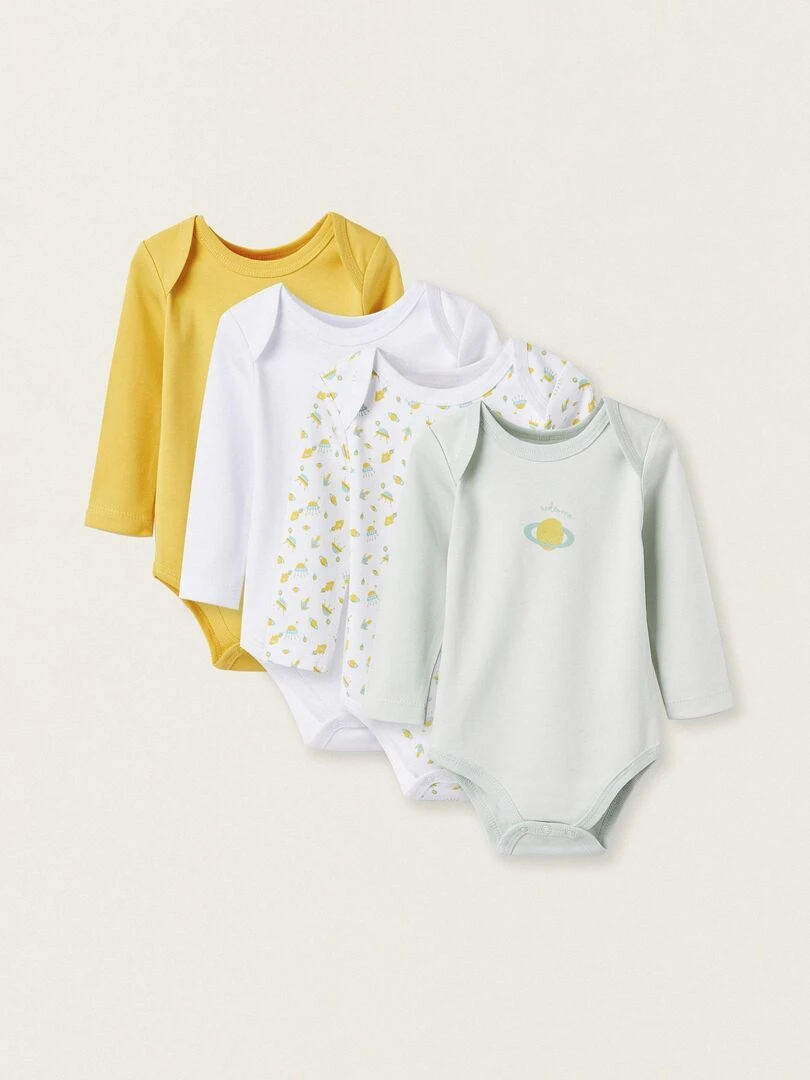 Pack 4 Bodies en Coton pour Nouveau Né et Bébé Garçon manches longues ESSENTIALS LINE Multicolore