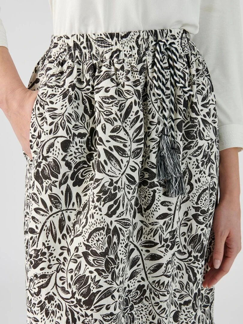 Jupon volanté mélange lin   Damart   Noir Blanc