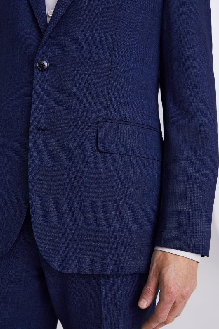 Italian Tailored Fit Blue Check Jacket   Buy Online at Moss