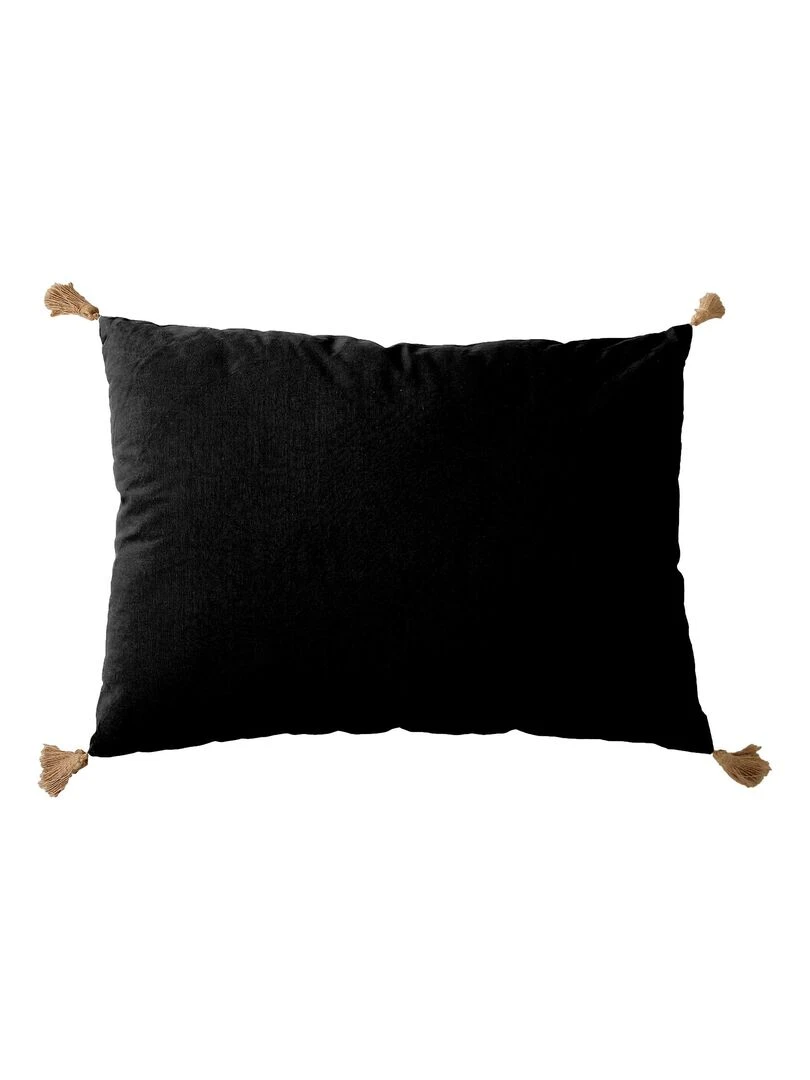 Coussin avec pompons en jute Noir