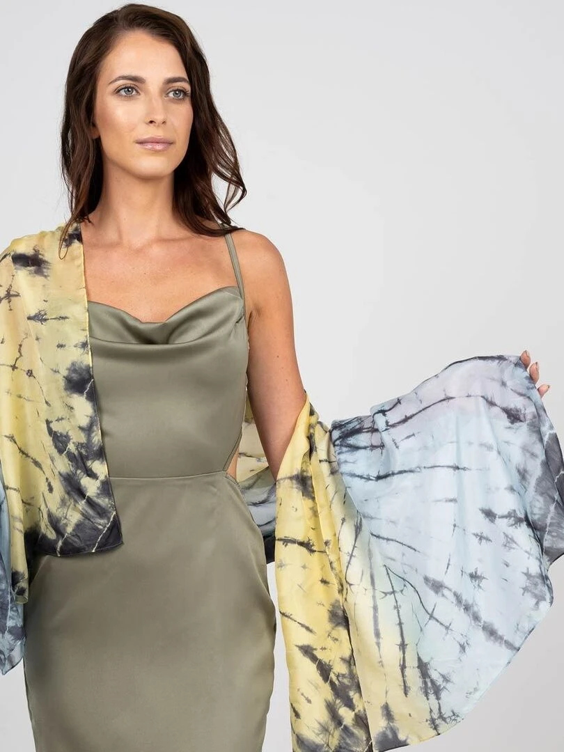 Etole Soie Tie Dye Halong 100% Soie VietNam Gris