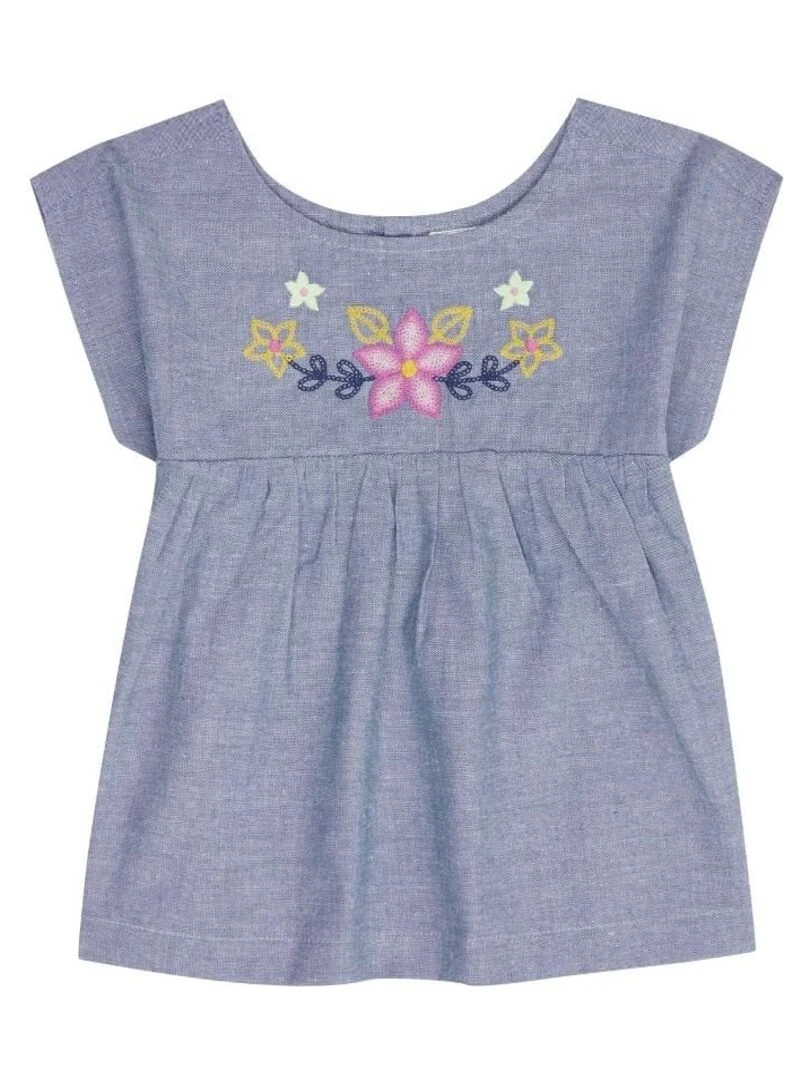 Blouse Bébé Brodée en Coton Bio Bleu Bleu