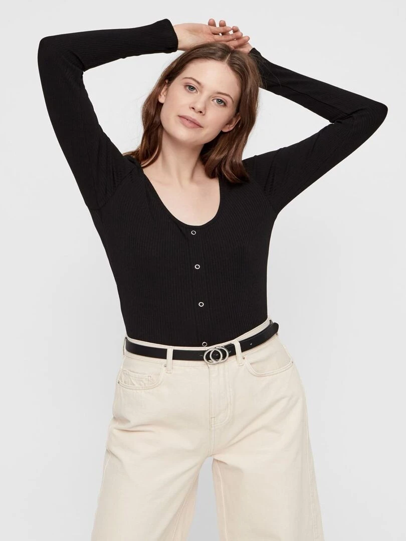 Top manches longues décolleté Kebello Noir Noir