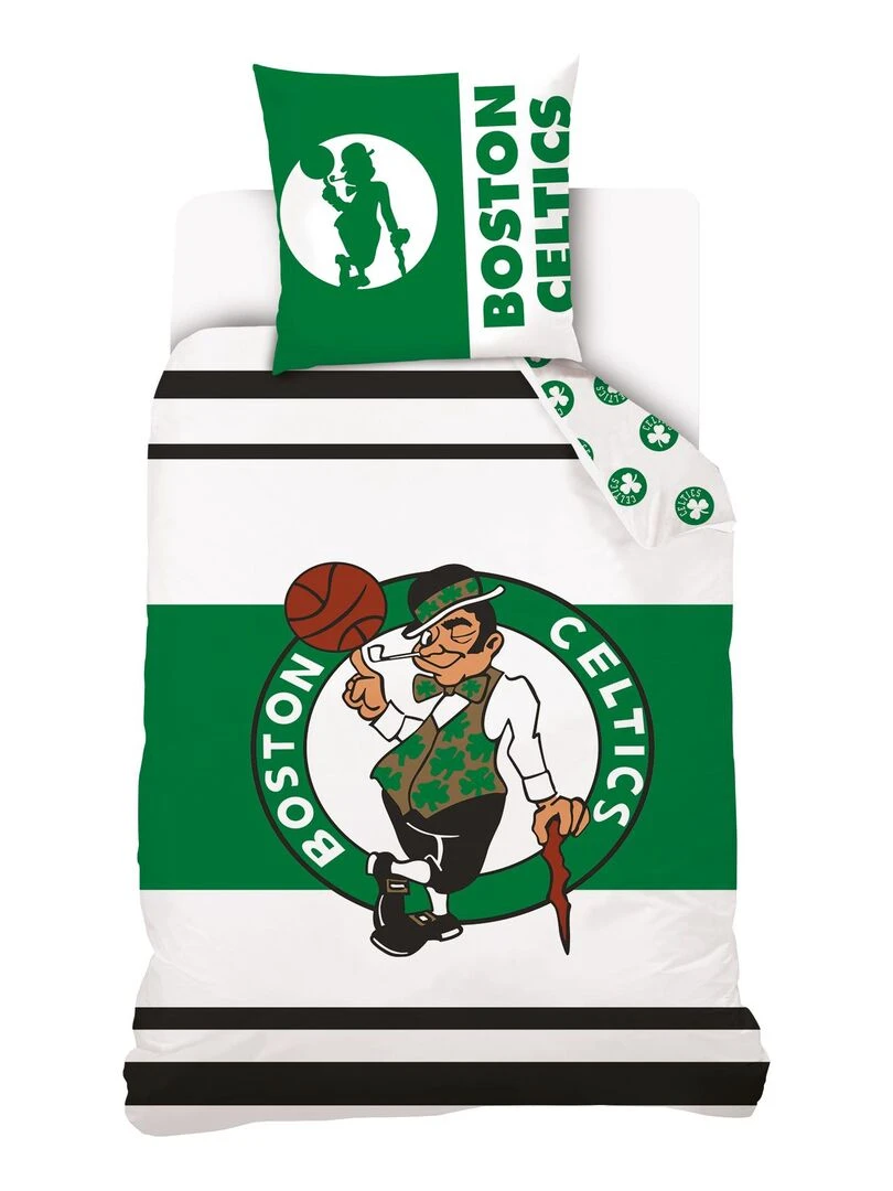 Housse de couette NBA Boston Celtics 140x200 cm et taie d'oreiller 100% Coton Vert