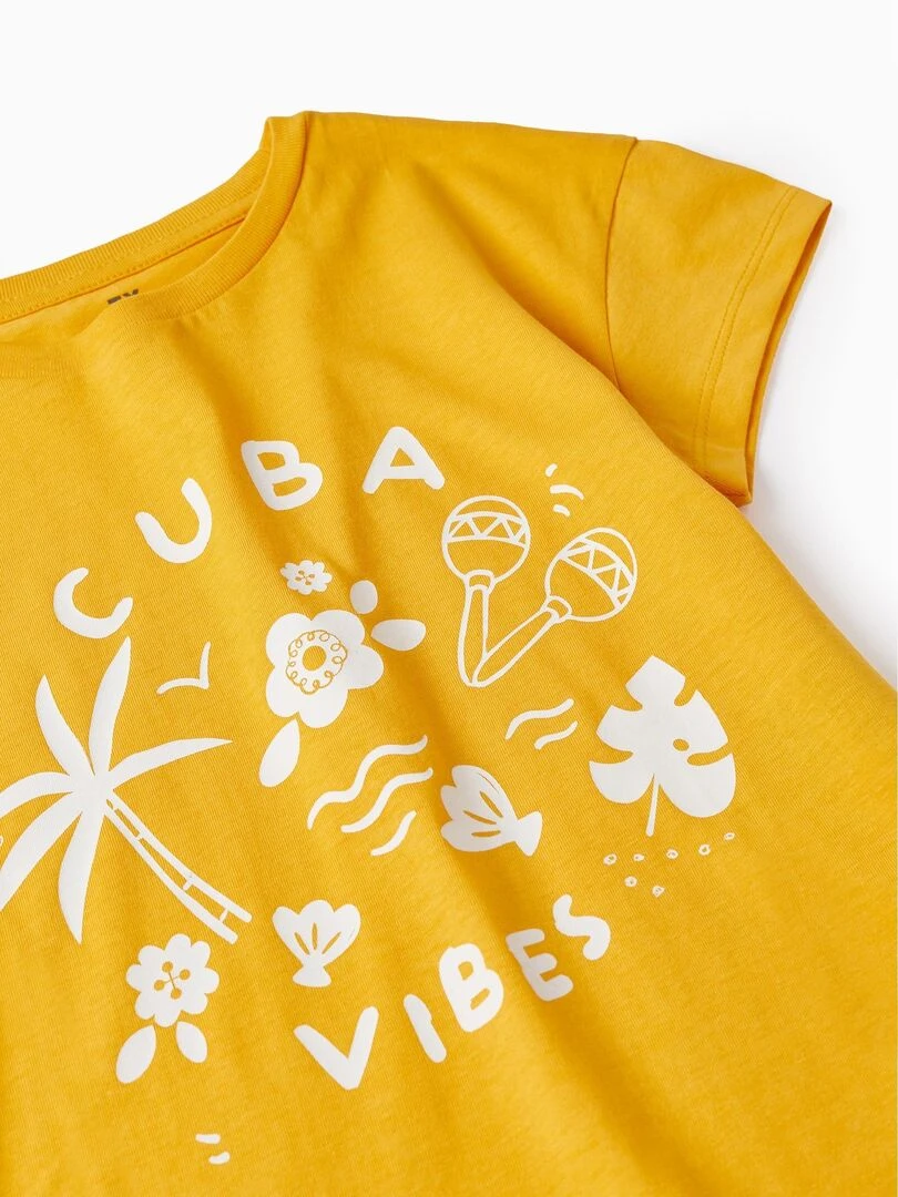 T shirt en Coton pour Fille 'Cuba Vibes' manches courtes   Jaune