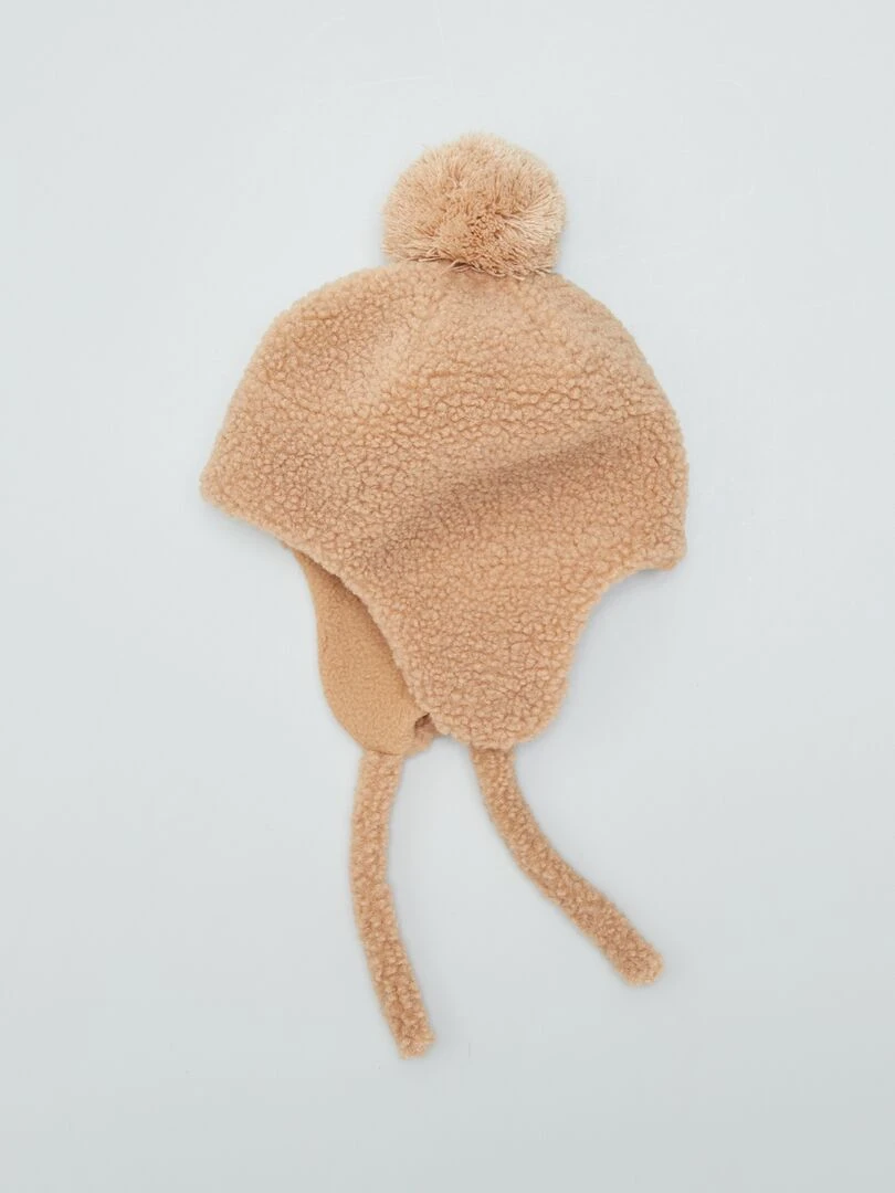 Bonnet en sherpa avec pompon Beige