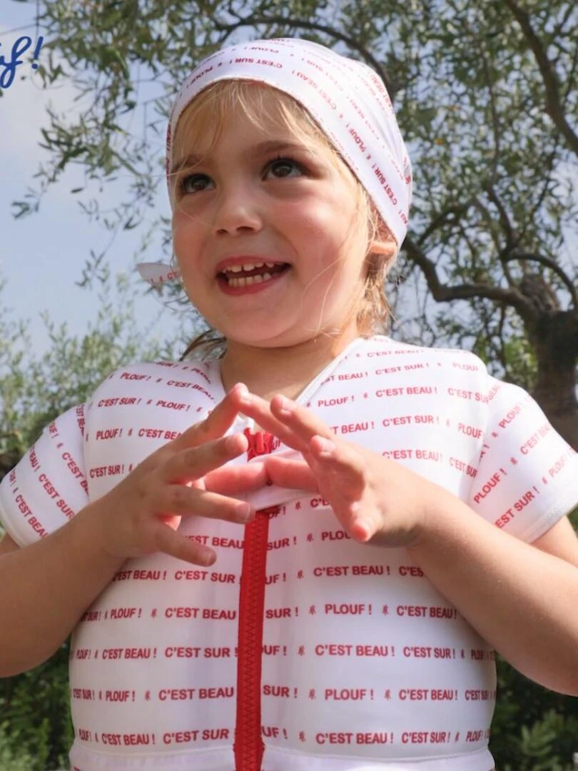 Maillot de Bain Butterfly Enfant avec Flotteurs   Accessoire de Natation Fille   Blanc Rouge