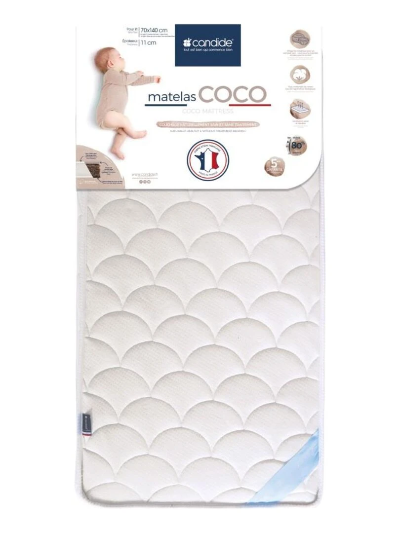 Matelas bébé Organic Coco 70 cm x 140 cm x 11 cm Ecru