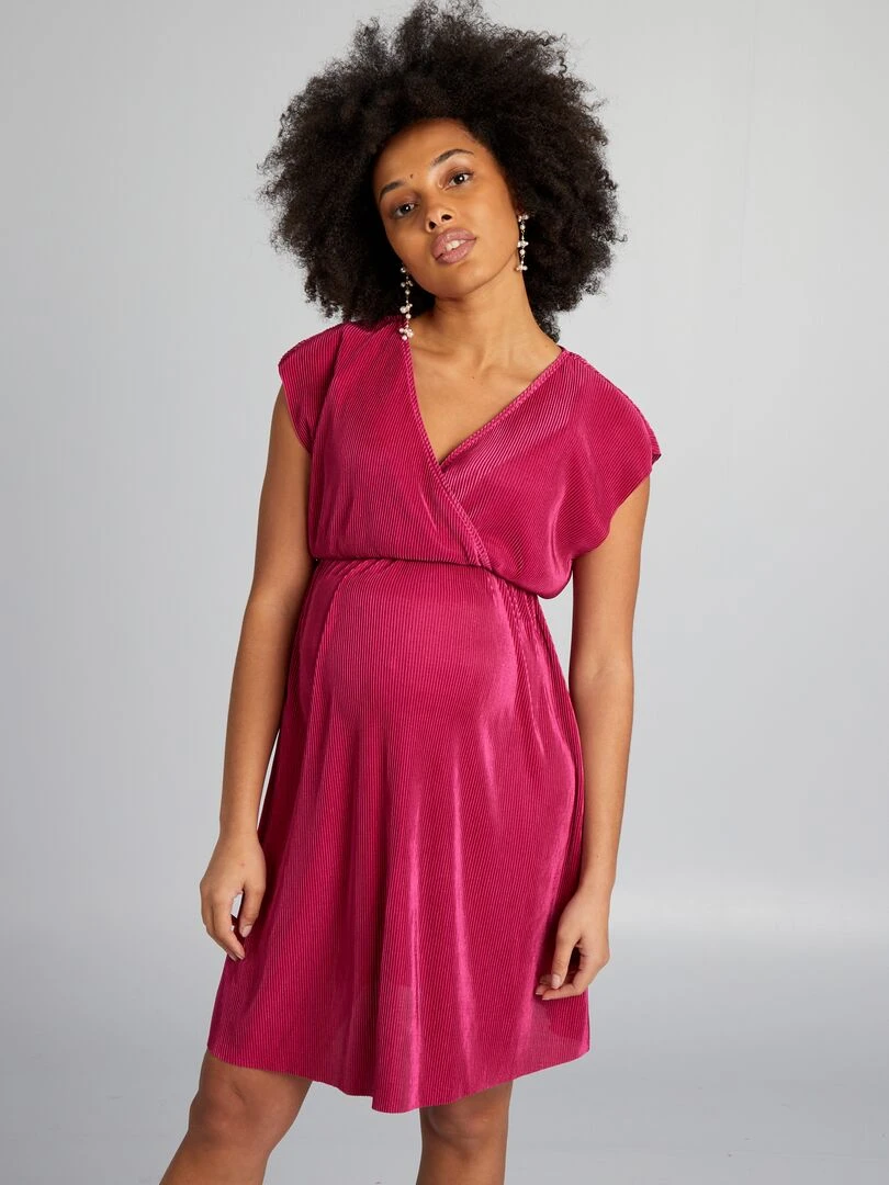 Robe en maille plissée Rose