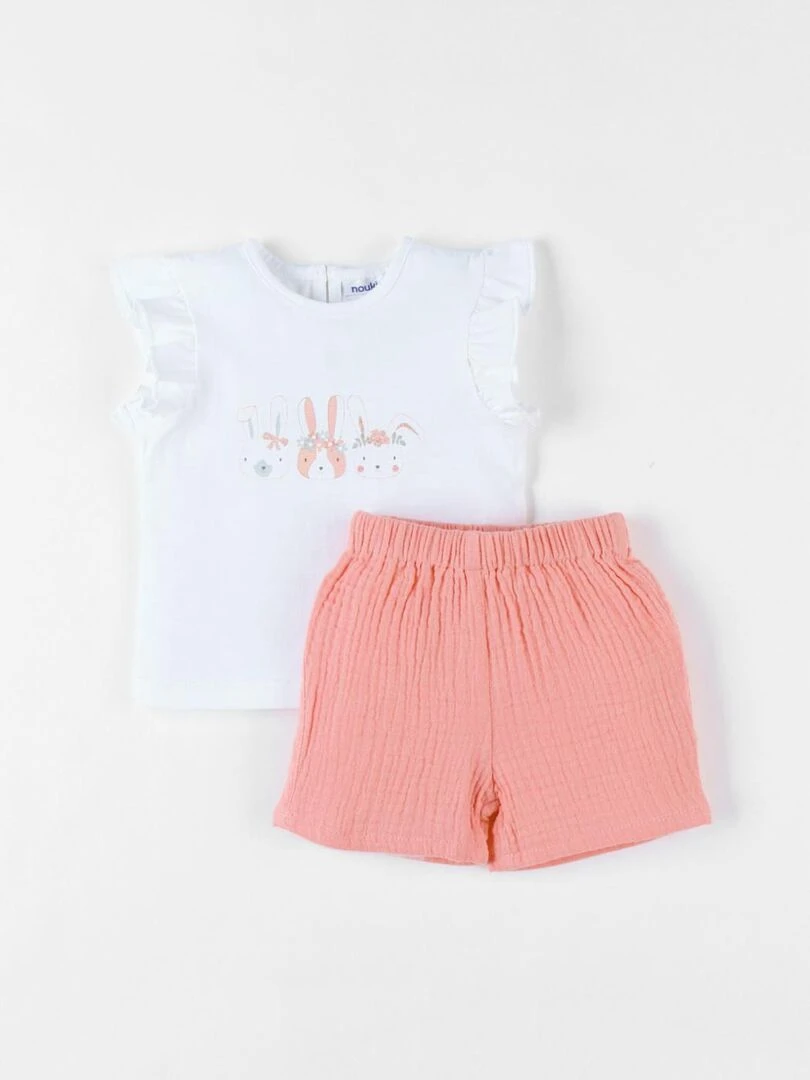 Set t shirt lapins + short corail/écru Noukie's Blanc