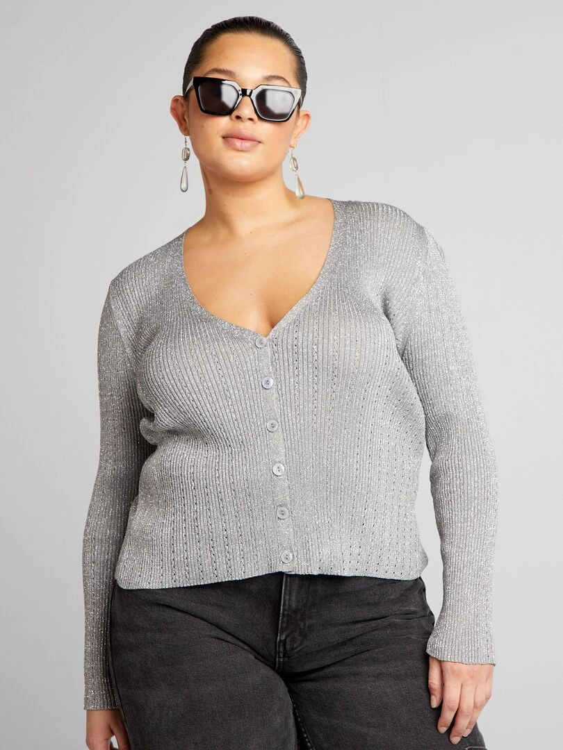 Gilet fin maille brillante   Gris