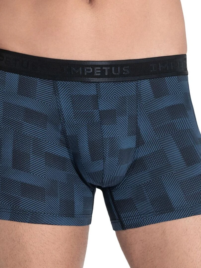 Boxer homme Isamu en coton et modal à motif géométrique Bleu