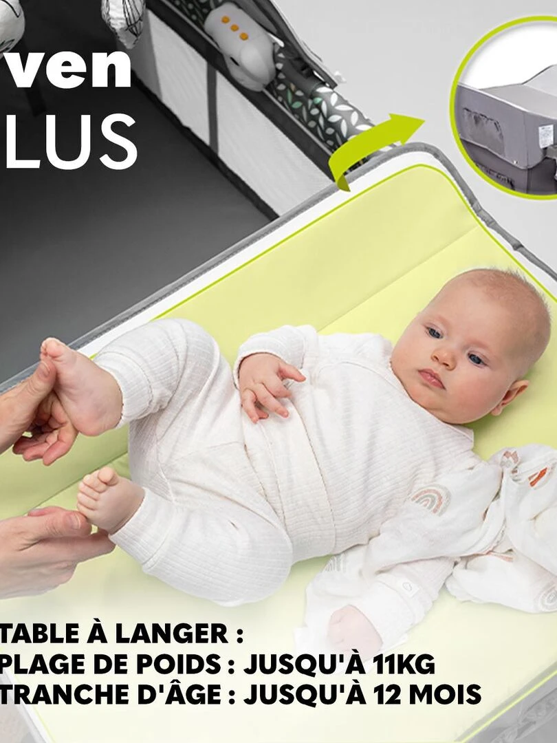 LIONELO Sven Plus   Lit parapluie bébé 2en1   De 0 à 36 mois   Table à langer   Moustiquaire   Gris Jaune