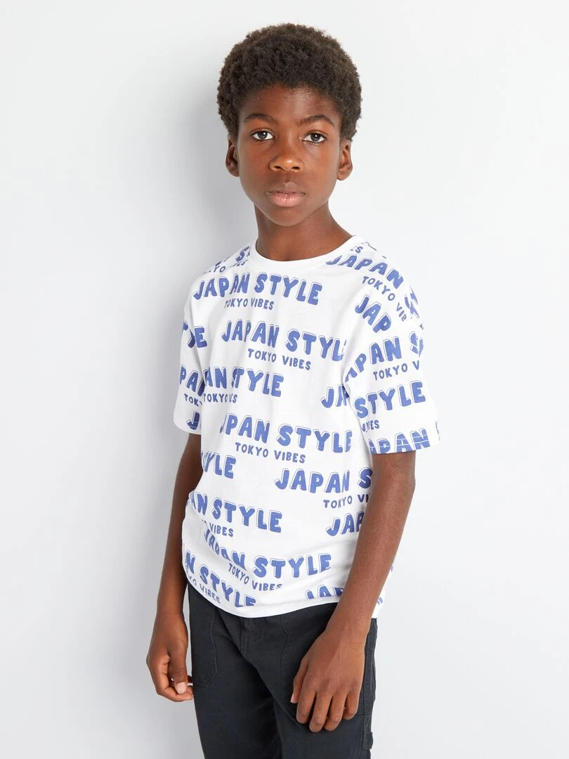 T shirt imprimé 'japon' blanc/bleu