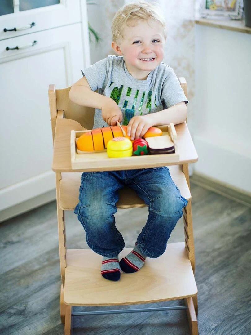 Chaise Haute Pour Enfant En Hêtre Massif Gris   Gris
