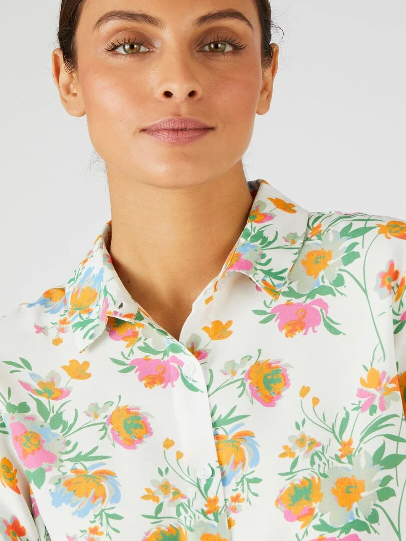 Chemisier doux imprimé fleurs Damart Blanc Ecru