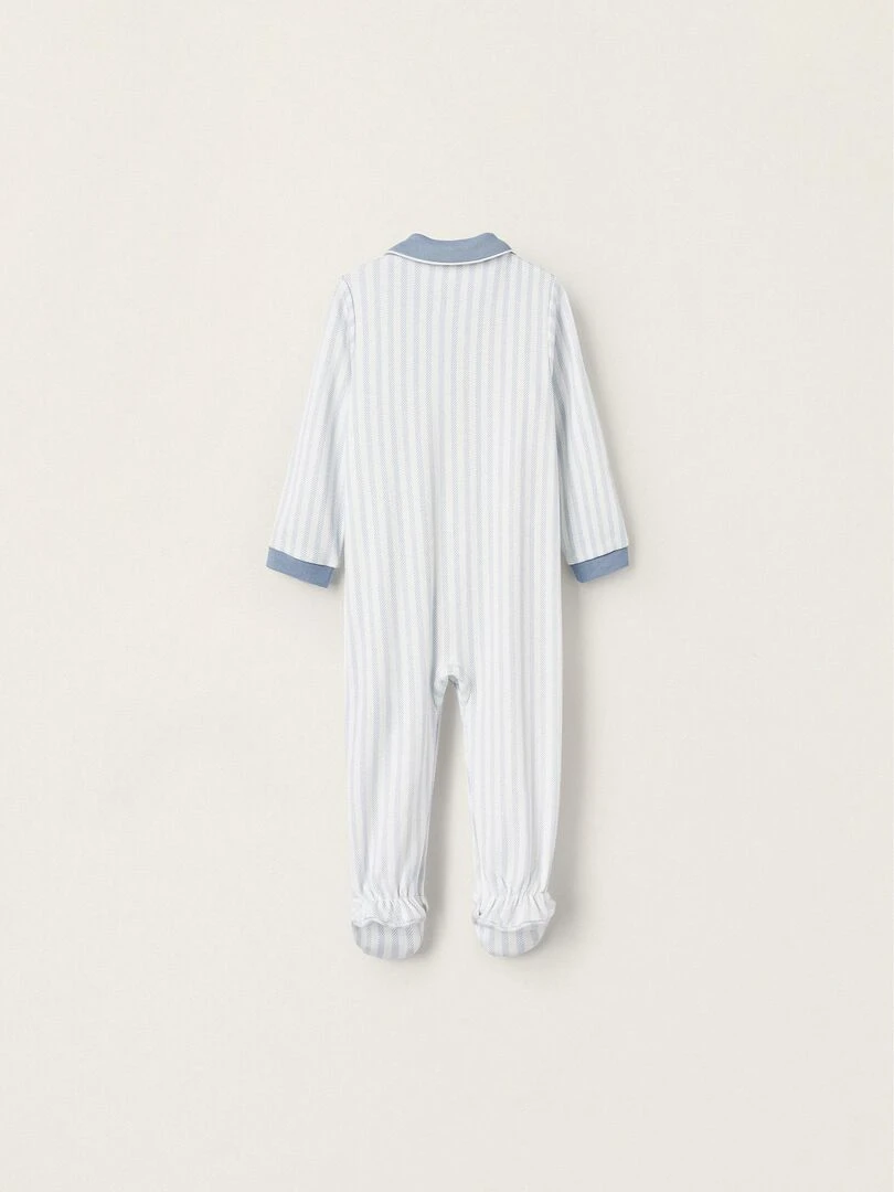 Grenouillère en coton à rayures pour bébé garçon manches longues ESSENTIALS LINE Bleu clair