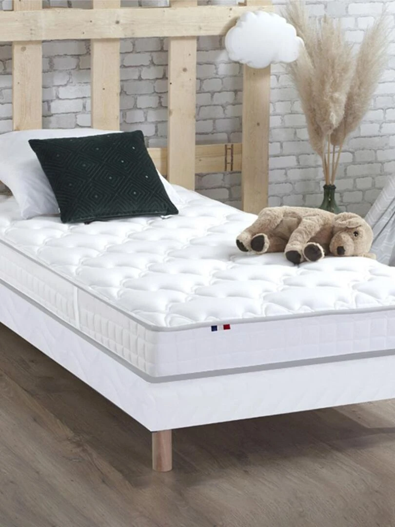Ensemble Matelas 100% latex 5 zones ORIGINEL + Sommier Fabriqué en France Sommier Blanc Blanc