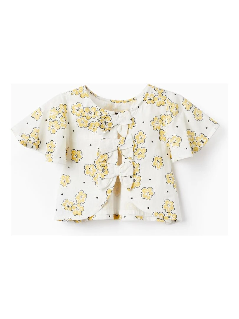 Blouse en style cropped avec motif floral et nœuds manches courtes MATISSE Beige clair