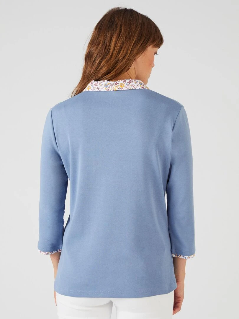 Tee shirt effet 2 en 1 coton biologique   Damart   Bleu
