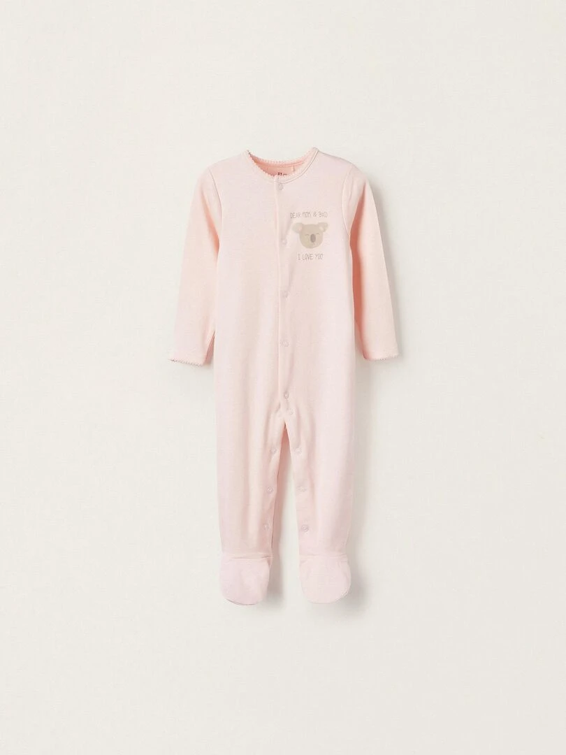 Grenouillère en coton avec pieds pour bébé fille 'Cher Maman et Papa' manches longues Rose clair