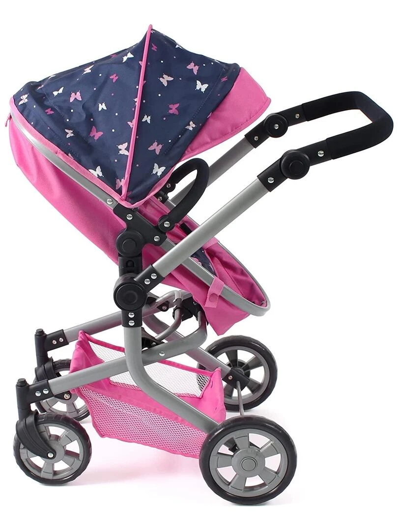 Poussette de poupée combinée 2 en 1 MIKA bleu et rose Papillon   N/A