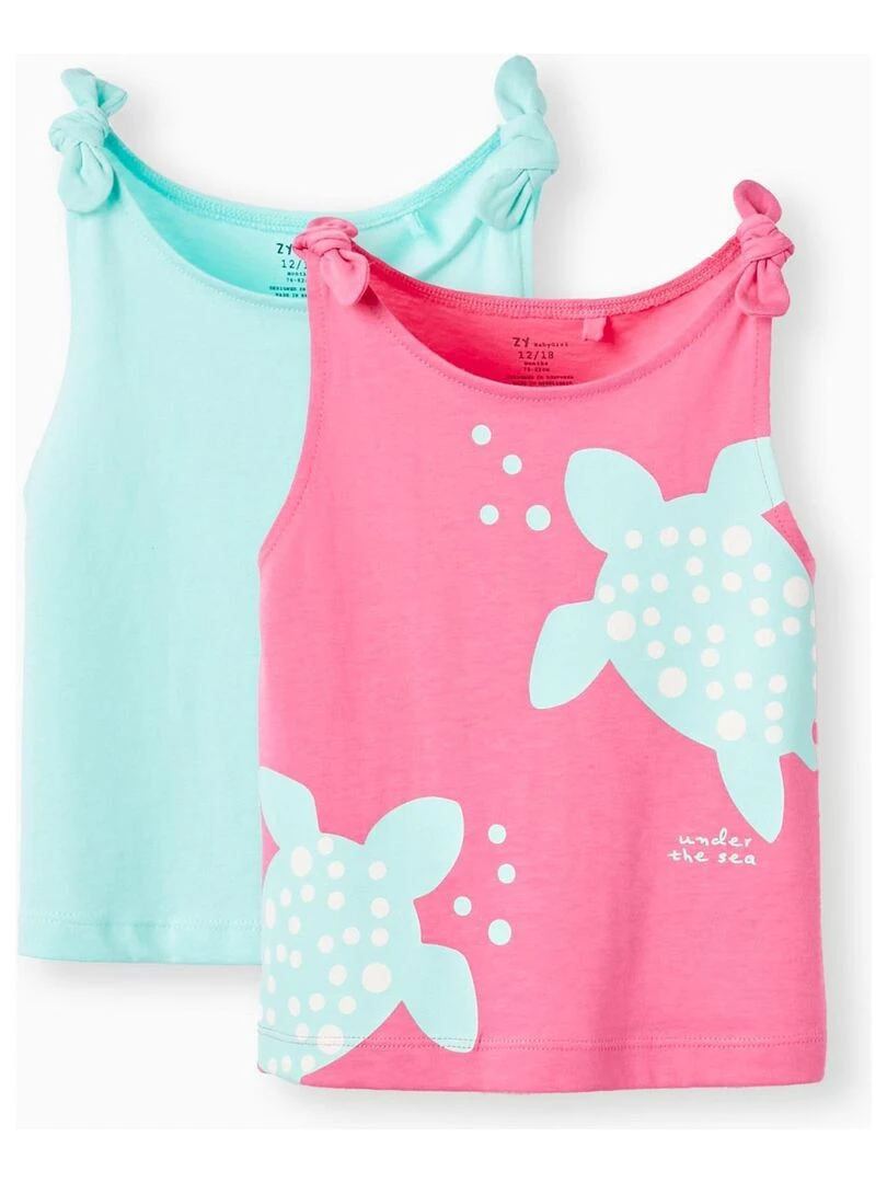 Pack 2 Tops En Coton Pour Bébé Fille 'Tortue' manches courtes EXPLORING AUSTRALIA Vert clair