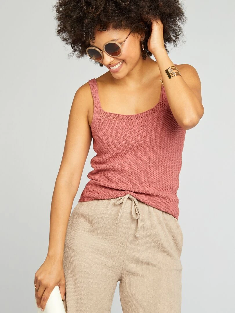 Top en crochet et fines bretelles Rose