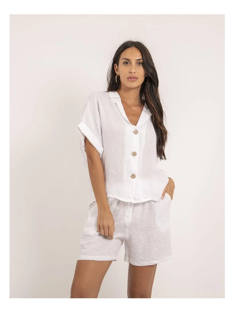 Short taille haute lin XANGA Blanc