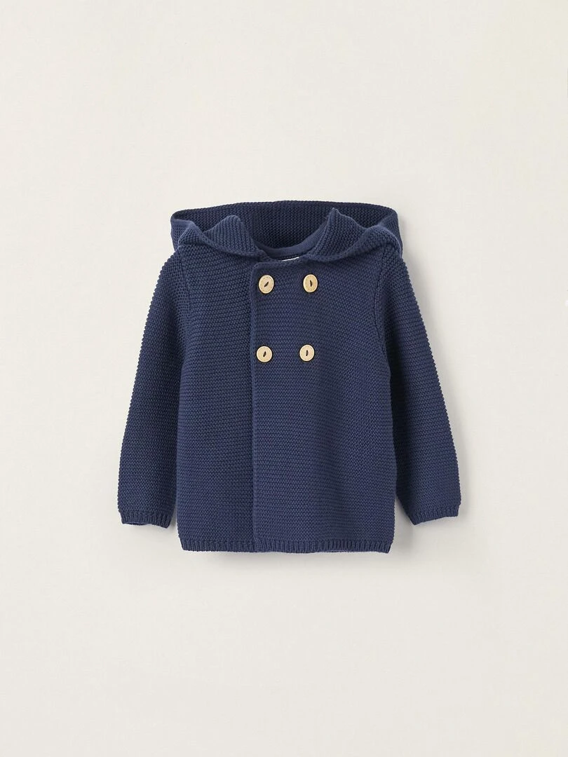 Gilet en Maille avec Capuche pour Nouveau Né ATLANTIC COMPANY Bleu foncé