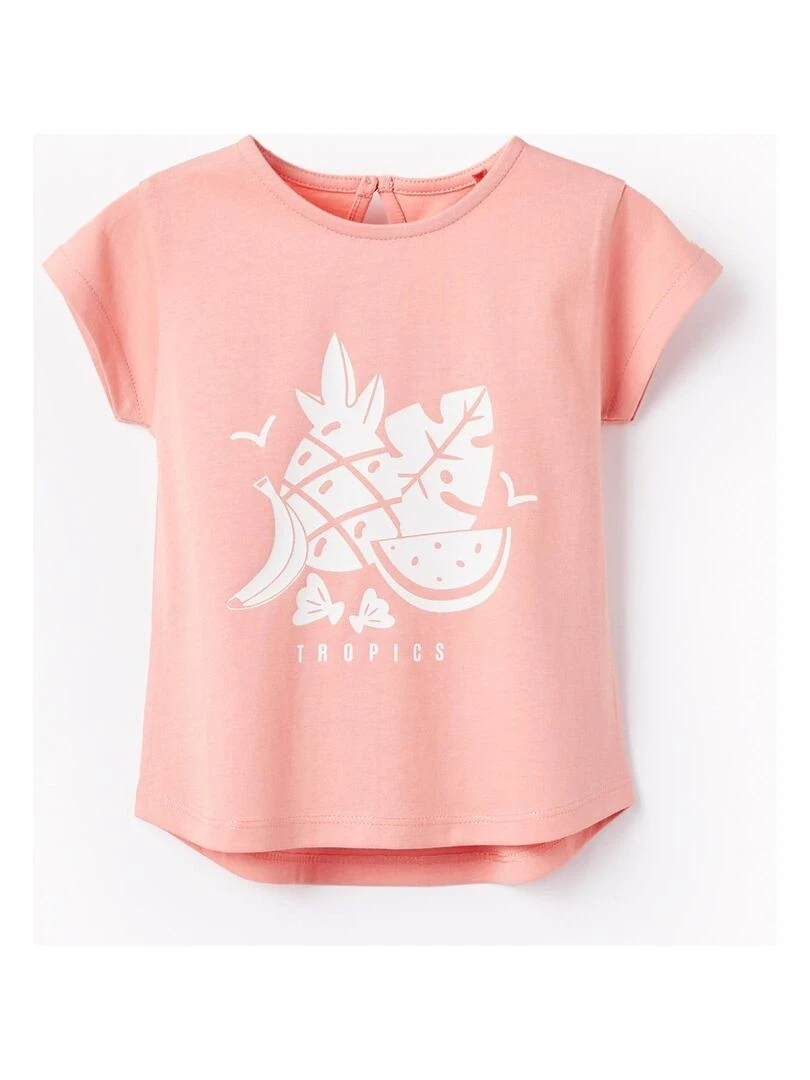 T Shirt De Coton Pour Bébé Fille 'Tropics' manches courtes Rose