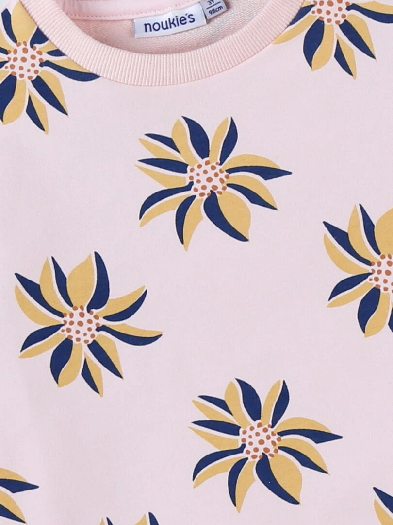 Sweat fleuri en molleton  clair   Rose