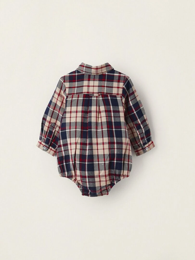 Chemise à carreaux en coton pour nouveau né 'B&S' manches longues NOËL Bleu foncé