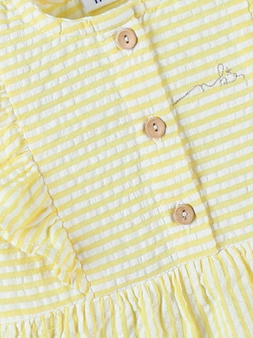 Robe en crête de coton rayée  jaune/écru   Noukie's   Jaune