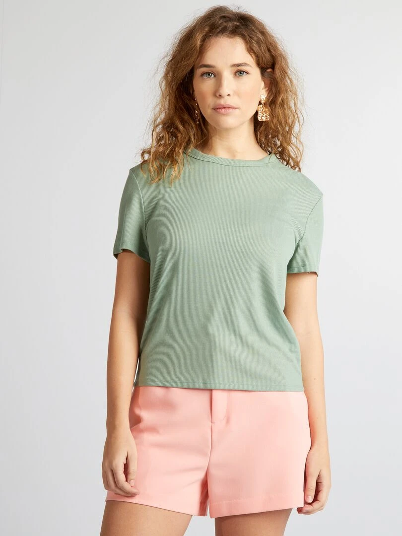 Tee shirt en maille côtelé   Vert