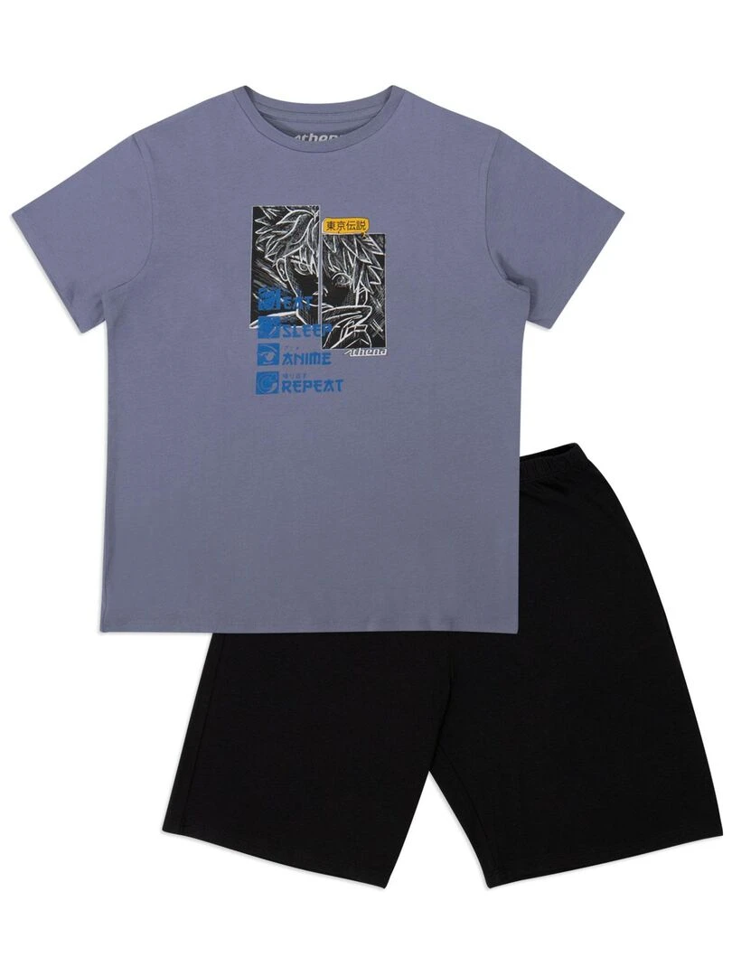 Pyjama court garçon Ecopack manga Gris Noir
