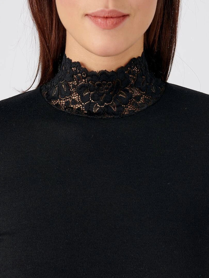 T shirt manches longues fine côte Thermolactyl Damart Noir