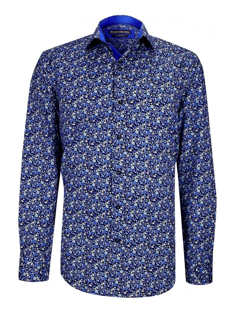 Chemise cintrée tissu imprimé FIORA Bleu