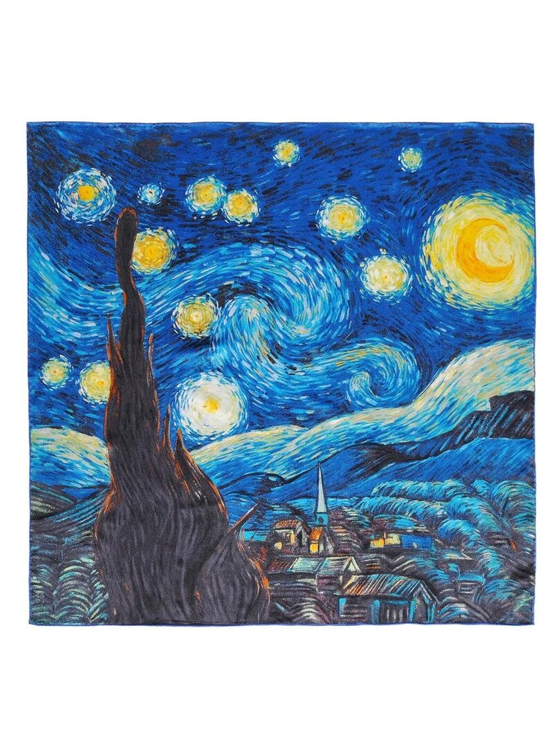 Carré de soie Van Gogh "Nuit étoilée" Bleu
